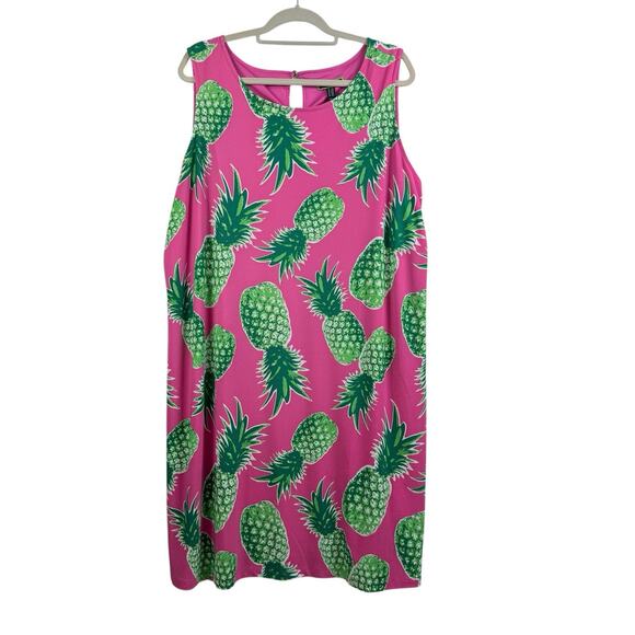 C Wonder New Pink Green Pineapple Shift Dress 2X Beach Stretch Summer Tropical - Picture 9 of 11